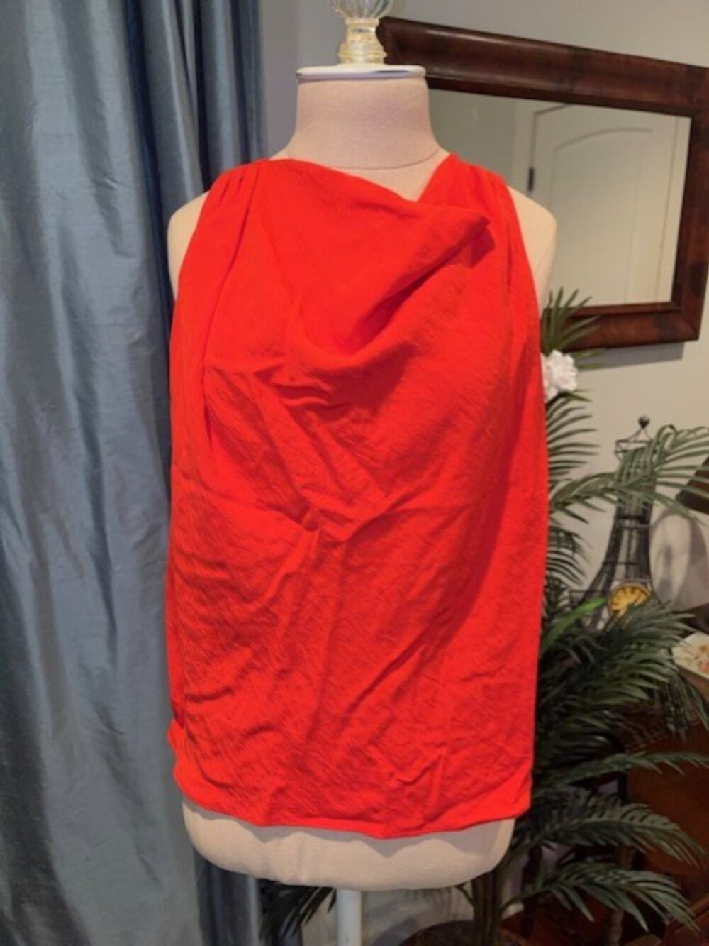 AYR Draped Cowlneck Blouse Top in Flame Red Size Small Worn Once